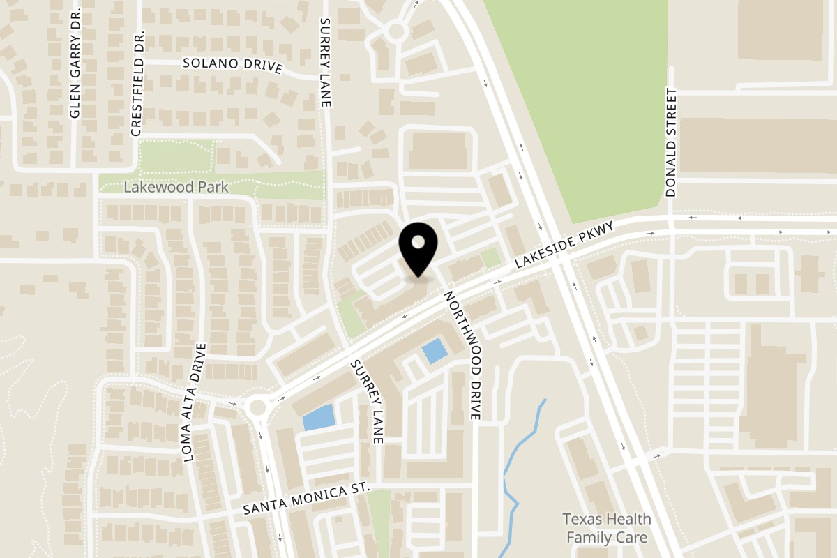 Map showing the location of Flurry’s Market Lakeside on 2500 Lakeside Pkwy Ste. 100 in Flower Mound